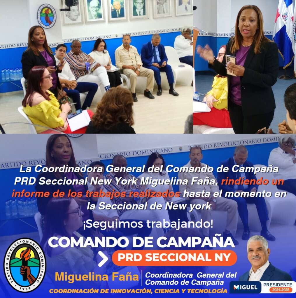 Miguelina Faña, rindiendo un informe de los trabajos realizados hasta el momento en la Seccional de New york.